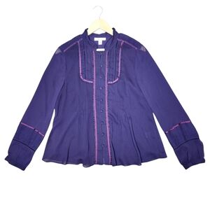 Coldwater Creek Chiffon Boho Romantic Blouse Top Pintuck Preppy Purple Peasant M